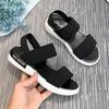 Sports sandals women's elastic elastic 2021 summer new student flat-bottomed outer wear fairy style Roman beach women's shoes