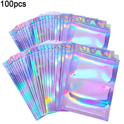 Amusedly 100Pcs/Set Clear Holographic Laser Seal Bags Eyelashes Package Storage Pouch