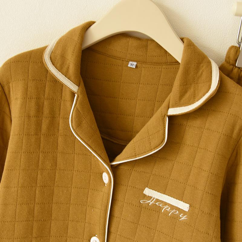 New Winter Couple Pajamas Long-sleeved Trousers Two-piece Set 100% Cotton Quilted Thick Warm Men and Women Homewear Suit Pajama