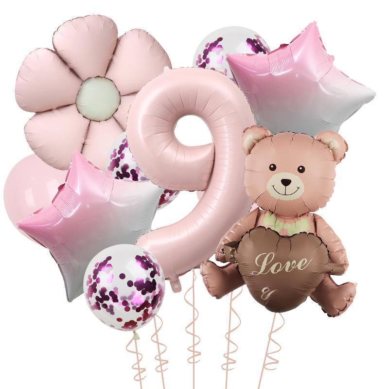 

Матовый Мишка Любви Цветные Маргаритки 40 дюймов Карамельно-кремовый Алюминиевая пленка Блестки Латексный шар Набор для дня рождения pink set 9