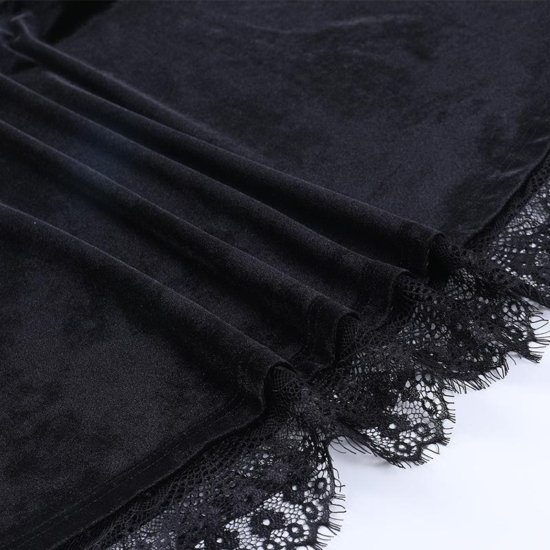 GMXIA Dark Fall Hip Hop Lace Fashion Busty Ausgestelltes Langarmkleid