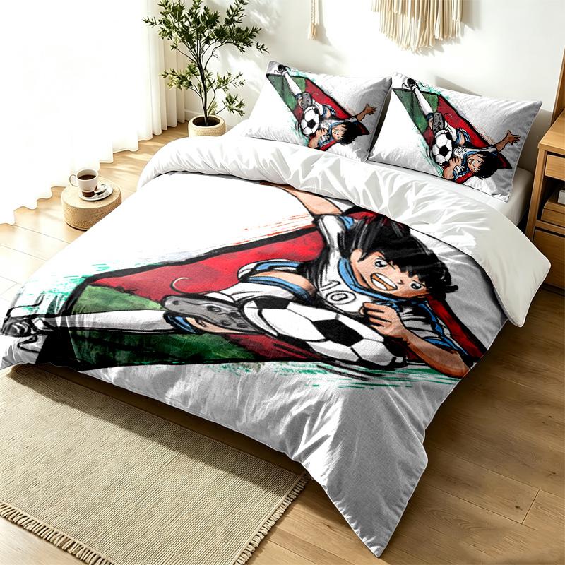 CAPTAIN TSUBASA 3pc Duvet Cover Set Simple Modern Bedding Set Wrinkle Resistant Soft Fabric All Season Use a perfect gift