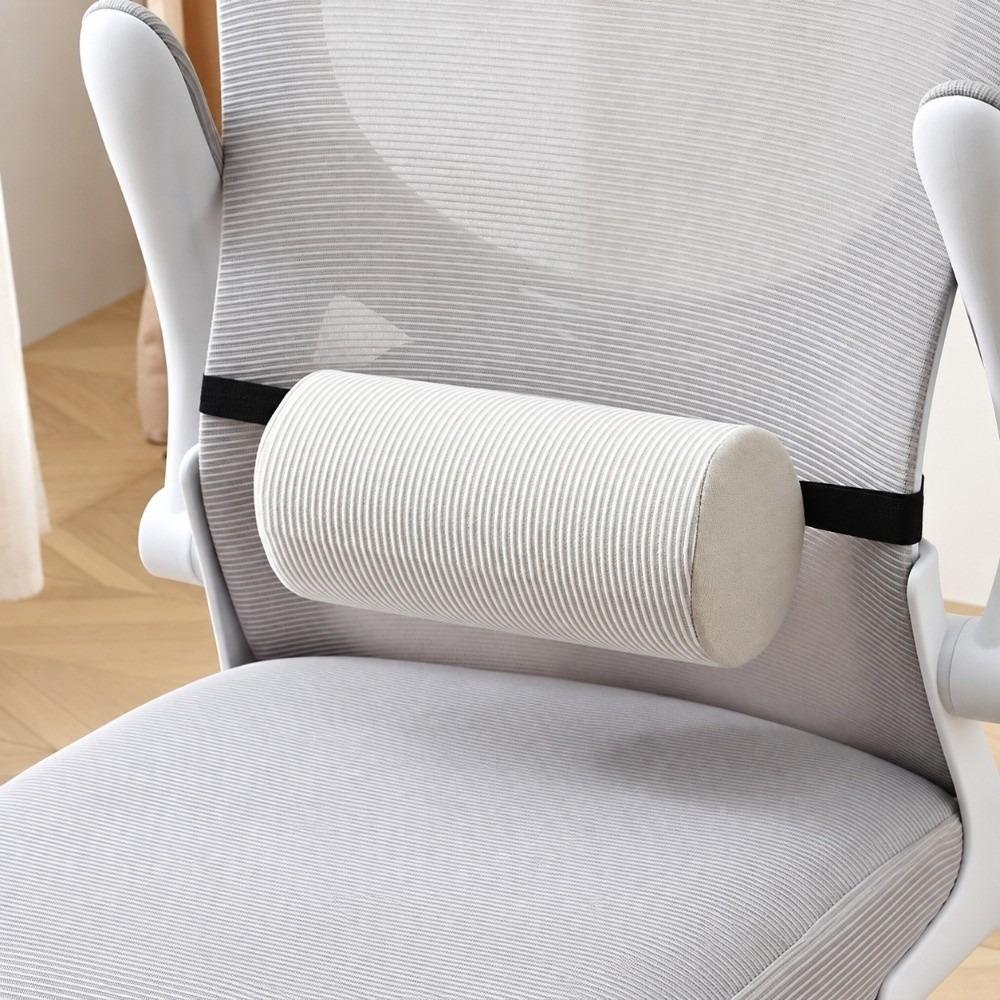 Memory Foam Lumbar Roll Pillow Stripe Cover Cylinder Shape Memory Foam Pillow Fabric Cover Adjustable Strap Office Chair Pillow