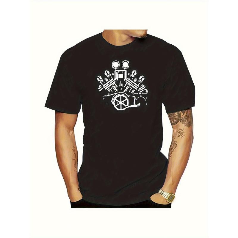 European sizes T-shirt, Men s Top - Black and White Engine Pattern | Men s Pattern Printed T-shirt | Nostalgia S чёрный