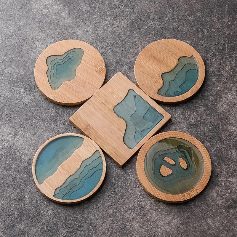 4pcs Wooden Coaster Set Non-slip Teacup Mat Heat Insulation Tableware Pad Thicken Pot Holder Table Placemat Kitchen Accessories