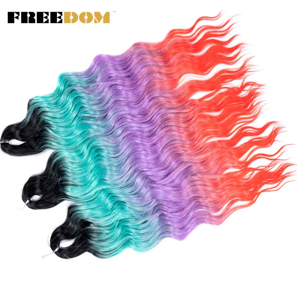 FREEDOM Synthetic Braiding Hair Extensions Natural Curly Wavy 24inch Water Wave Braid Hair Ombre Blonde Brown Twist Crochet Hair