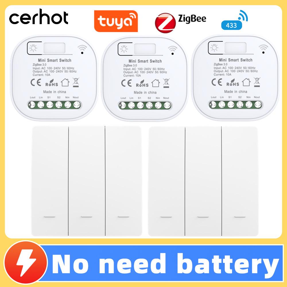 Smart Tuya Zigbee Wireless Light Switch, Self-Powered Kinetic Energy Remote with App Control