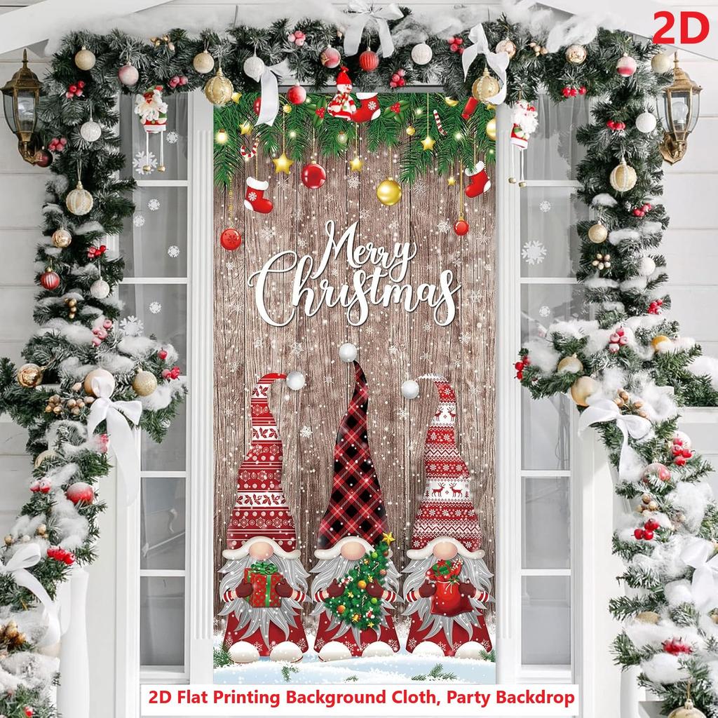 Merry Christmas Door Banner - 70X35" Polyester, Festive Gnome Design For Indoor/Outdoor Holiday Decor, Perfect For Latest Year'S