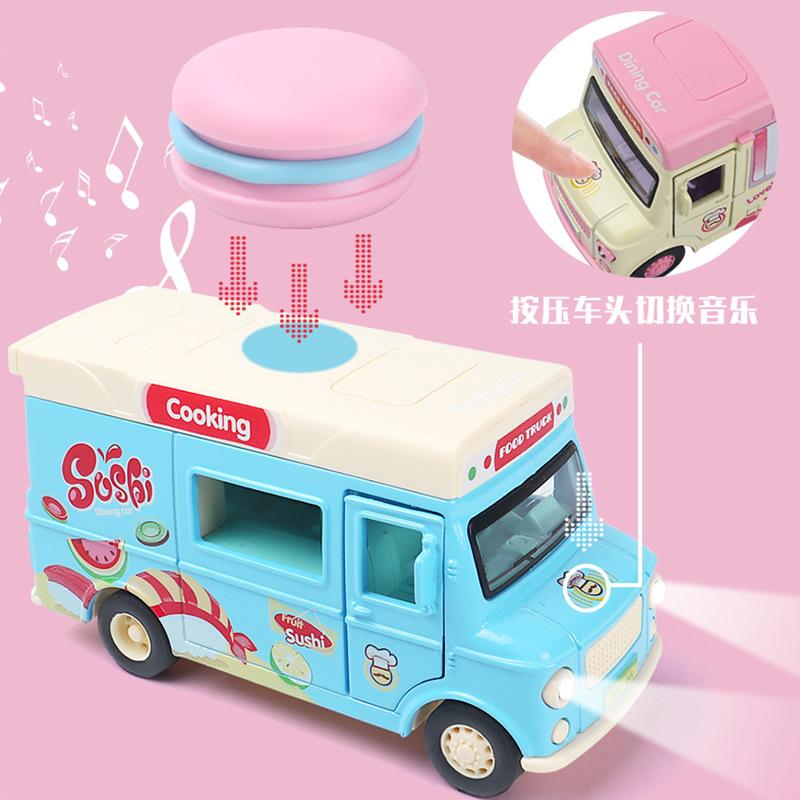 Cartoon Q Version Dining Car Alloy Car Model Magnetic Induction Music Snack Car Children's Toy Car Model Mini Car