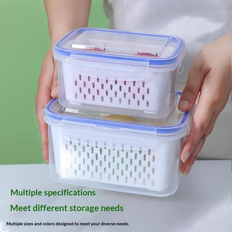 Plastic Fresh-Keeping Container Set With Lid Suitable For Refrigerator Filter Fresh-Keeping Fruits Vegetables Berries And Meat