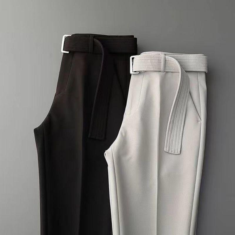 New Summer Fashion Casual Business Minimalist Solid Color High Waisted Belt with Draped and Slim Fitting Cropped Suit Pants