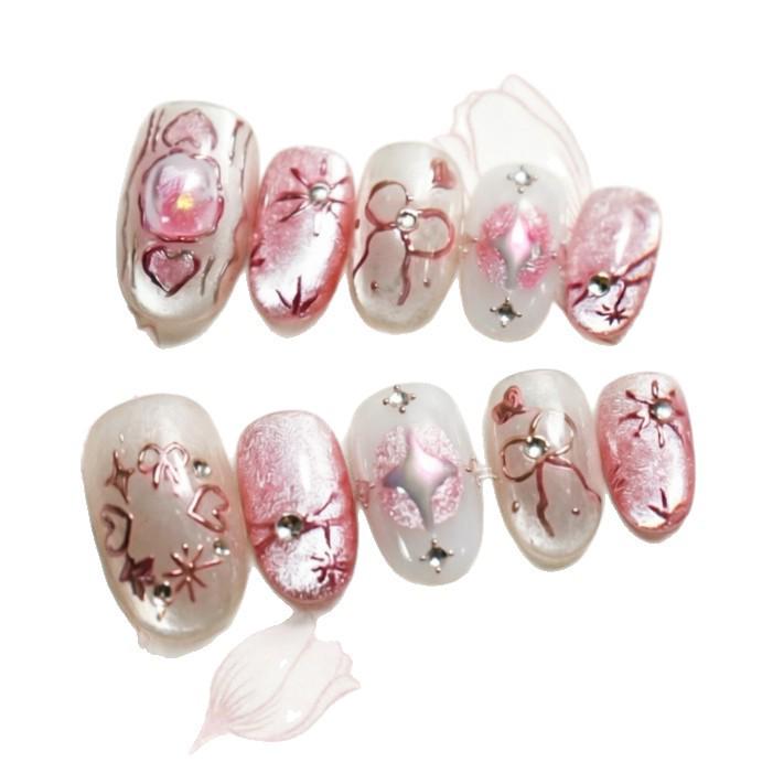 Aurora Pink Sakura Translucent Cat Eye Nails: Handmade High-End Sweet Kitten Tips