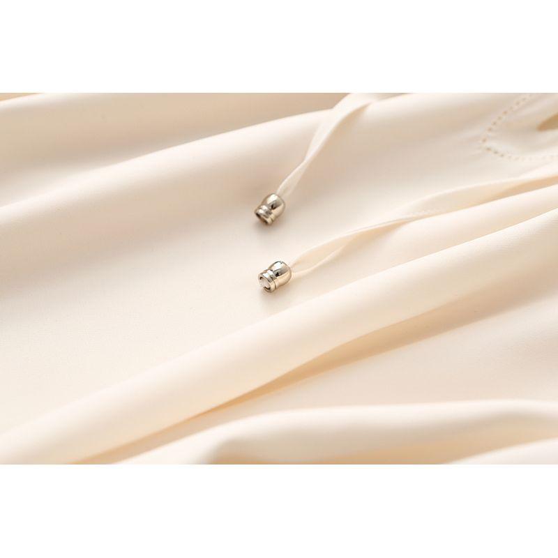 Recommend ~ Foreign Trade Original Order Elegant Pure Color Tied Satin Chiffon Shirt Women's Long Sleeve Cut Out Design Blouse Spring