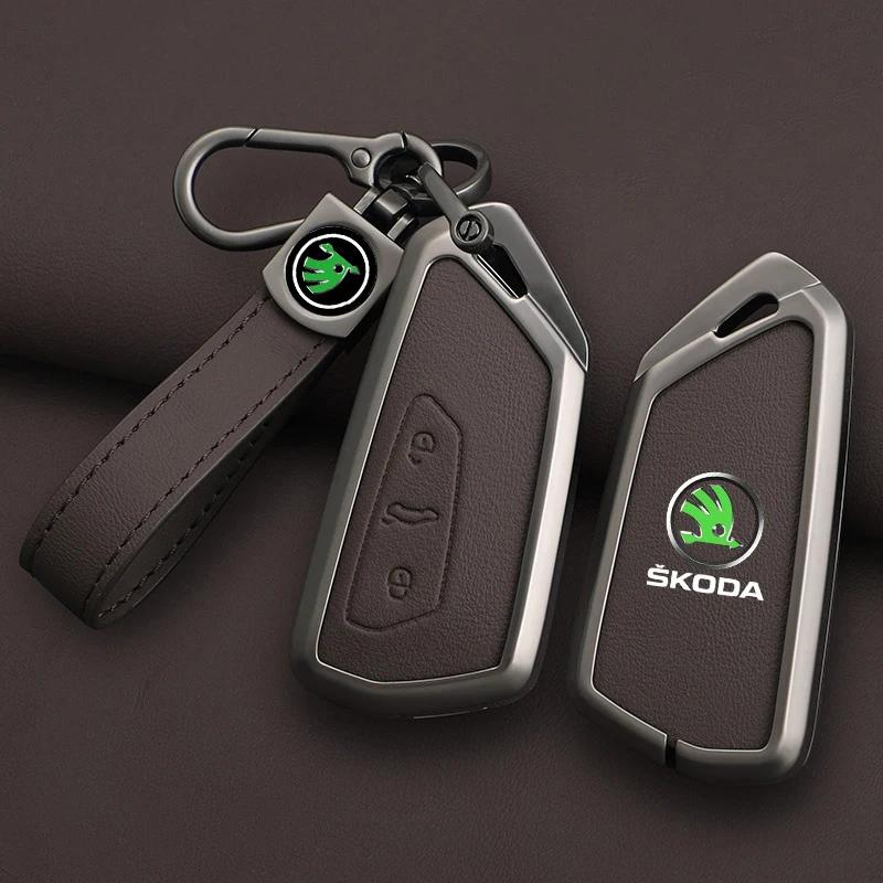 AFK1 Leather Car Remote Key Case Full Cover Protector Holder Shell Fob For Skoda Superb A7 Kodiaq Octavia A7 A8 Keychain Accessories