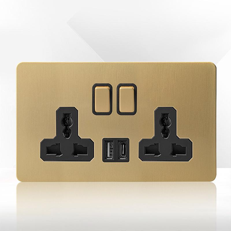 LangYeao Stainless Steel Wall Switch Socket UK Standard,1/2/3/4 Gang 1/2 Way Toggle Light Switch EU Sockets for Homes Hotels