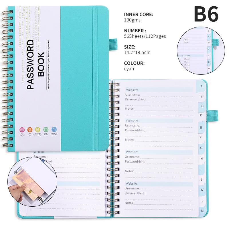 A6 Password Coil Notebook with Custom Letter Tabs & Logo for Business Meetings