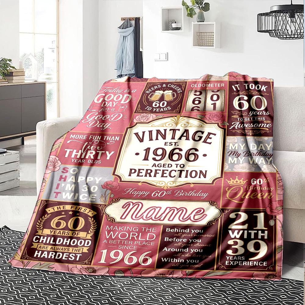Vintage Anniversary Celebration Customize Your Name Blanket Soft Cozy Perfect For Sofa Couch Office Bed Picnics Ideal For All Seasons Modern Style
