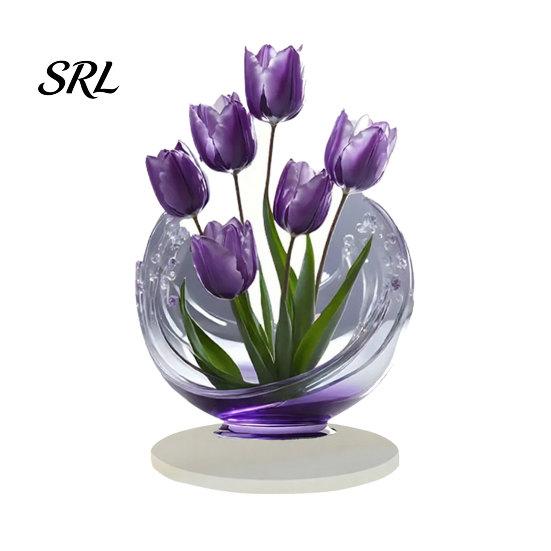 Tulip Acrylic Ornament 2D Ornament, Realistic Purple Tulips with Base, Transparent Decor Flat Flower Tabletop Decoration for Home Desk Cabinet A