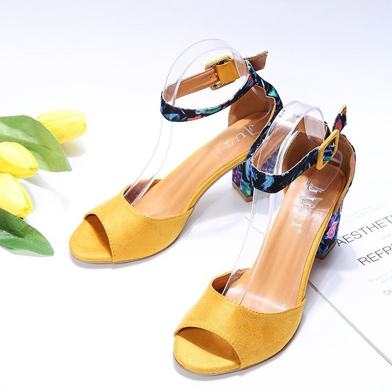 Summer New High-heeled Large-size Suede Fish Mouth Thick-heeled Pattern High-heeled Sandals