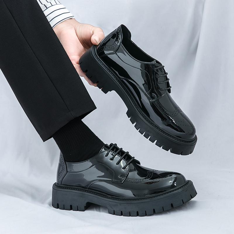 Fashion Lace Up Gentlemen's Wedding Shoes Brand Oxford Shoes Men Thick Sole Leather Shoes Mirror All-match Business Formal Men Footwear