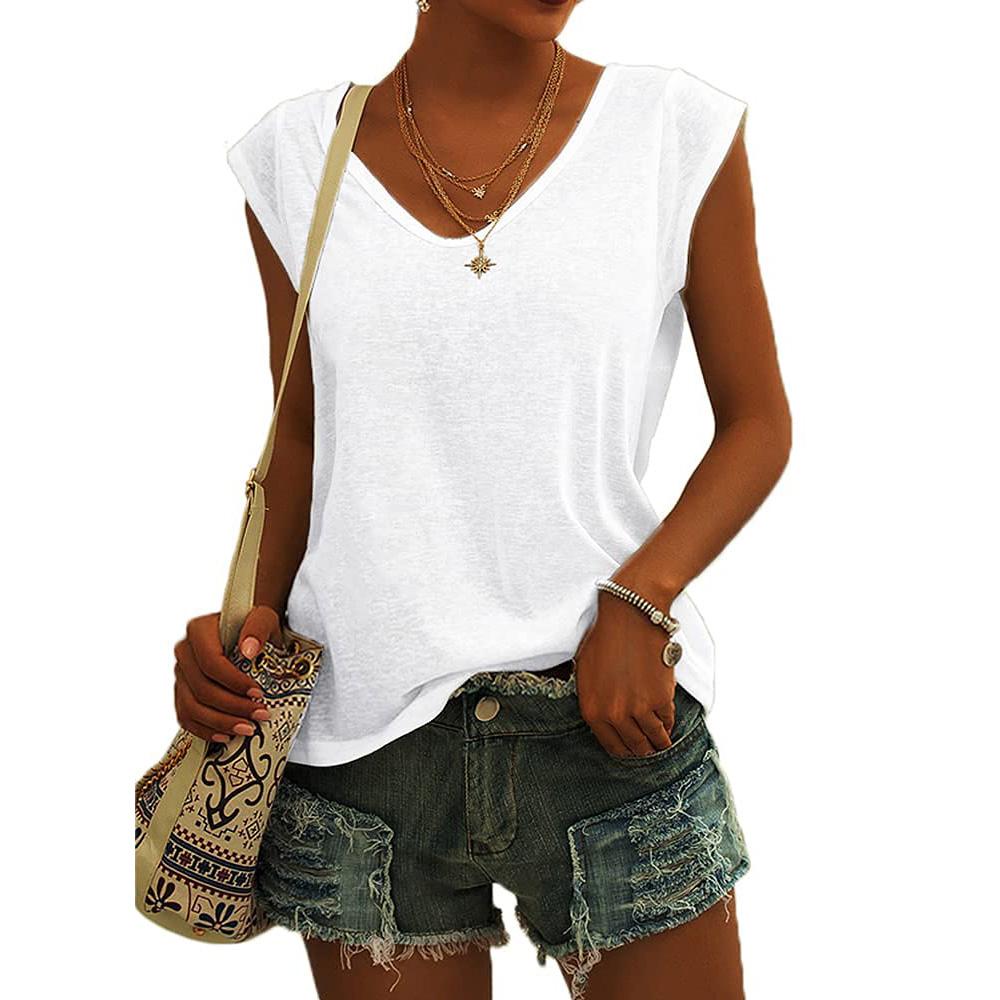 Women's Sleeveless T-Shirt Casual Loose Fit Tank Tops Basic Tank Tops Fashion Beach Ladies Summer Tops Cap Short Sleeve Tees
