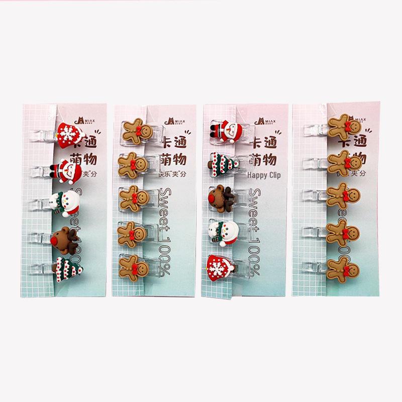 Transparent Christmas Cartoon Stationery Clip: Cute Sealing & Postcard Clip for High-Value Learning Supplies