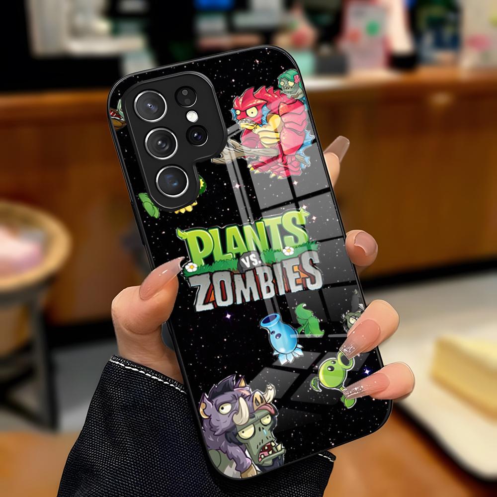 P-Plants Vs. Zombies Phone Case For Samsung S25 Plus S20 S20 Plus S22 Ultra S23 FE S21 Plus S21 Ultra Glass Cover