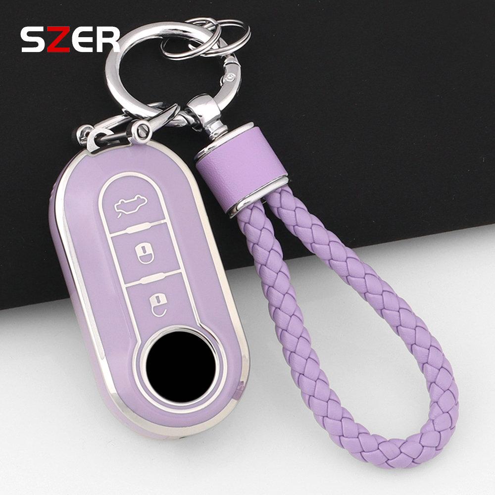 Fashion Tpu Car Key Case Cover Shell For Fiat 500 Ducato Panda 500L Punto Lancia Musa For Citroen Car Keyring Luxury Keychain