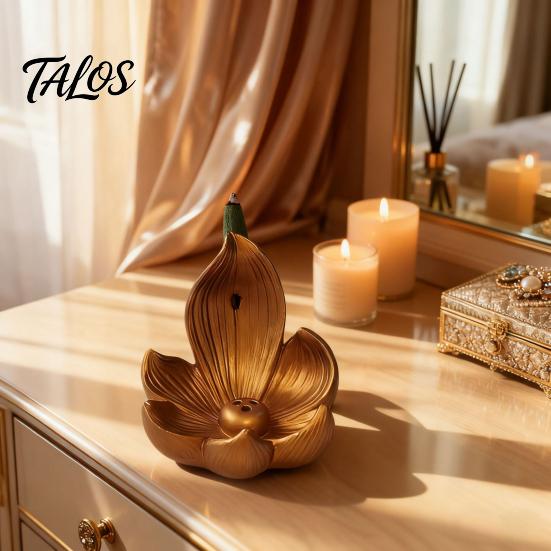 Yoga Relaxation Decor Lotus Backflow Incense Burner Holder, Resin Cone Diffuser, Desktop Indoor Air Purifier Aromatherapy Holder for Meditation