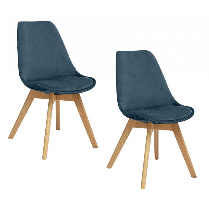 Lot de 2 chaises en velours style scandinave "Helsinki" Atmosphera - Bleu canard