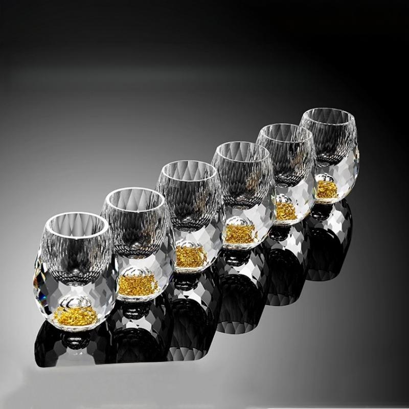 2/6pcs Luxurious Crystal Golden Mountain Shot Glass, Exquisite Handcrafted Spirits Glasses for Whiskey, Vodka & Home Bar Decor