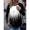 Women's Versatile Long-sleeved T-shirt 3D Printing Simple Gradient Lines Elegant Printing Round Neck Long-sleeved Top