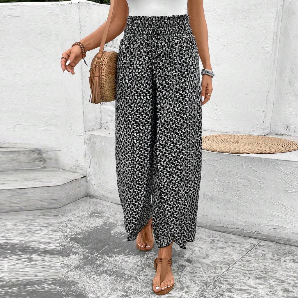 Women's Palazzo Pants Floral Wide Leg Trousers Summer Beach High Pants