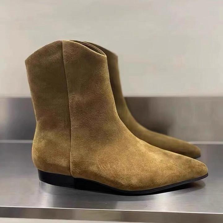 Vintage Mattierte Spitzstiefel Damen Winter Fleece Grober Absatz Western Cowboy Martin Stiefel