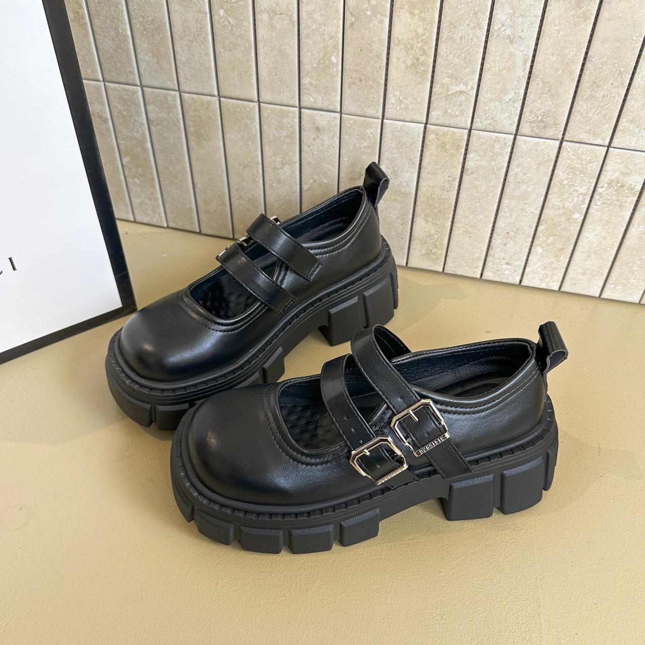 

British style double buckle with platform single shoes to increase the height of casual Mary Jane shoes women s summer new versatile fashion small lea 39