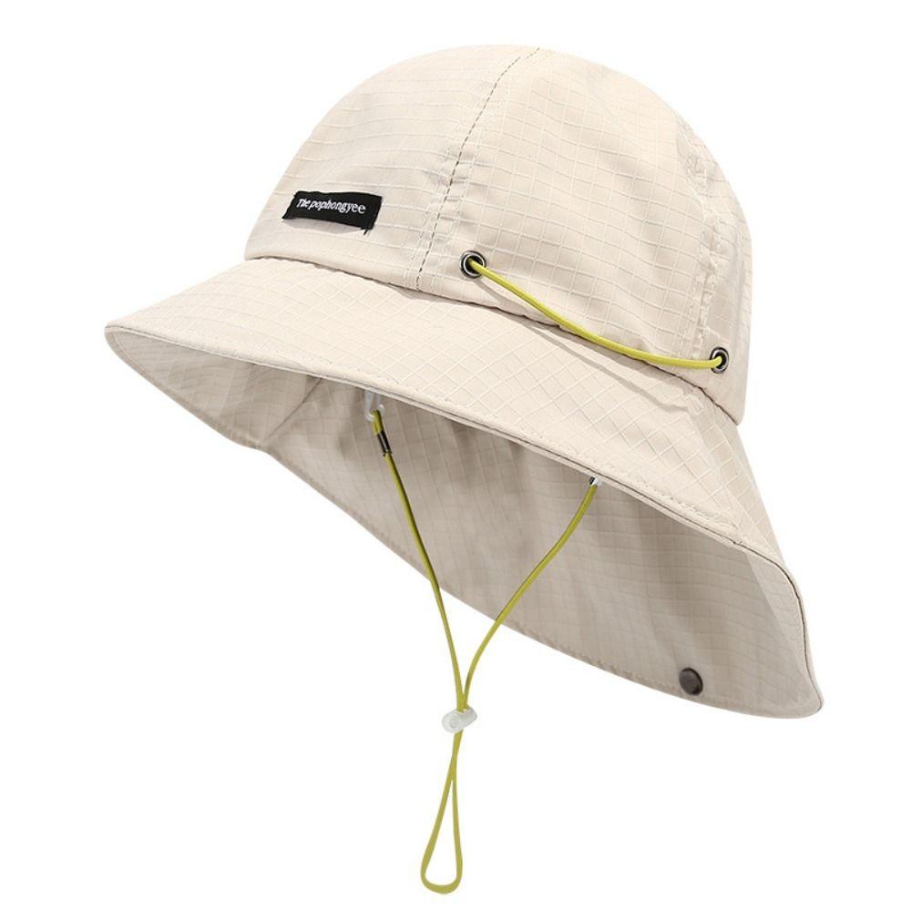Solid Color Drawstring Fisherman Hat with Neck Cover Hiking Hat Wide Brim Sun Hat  Camping