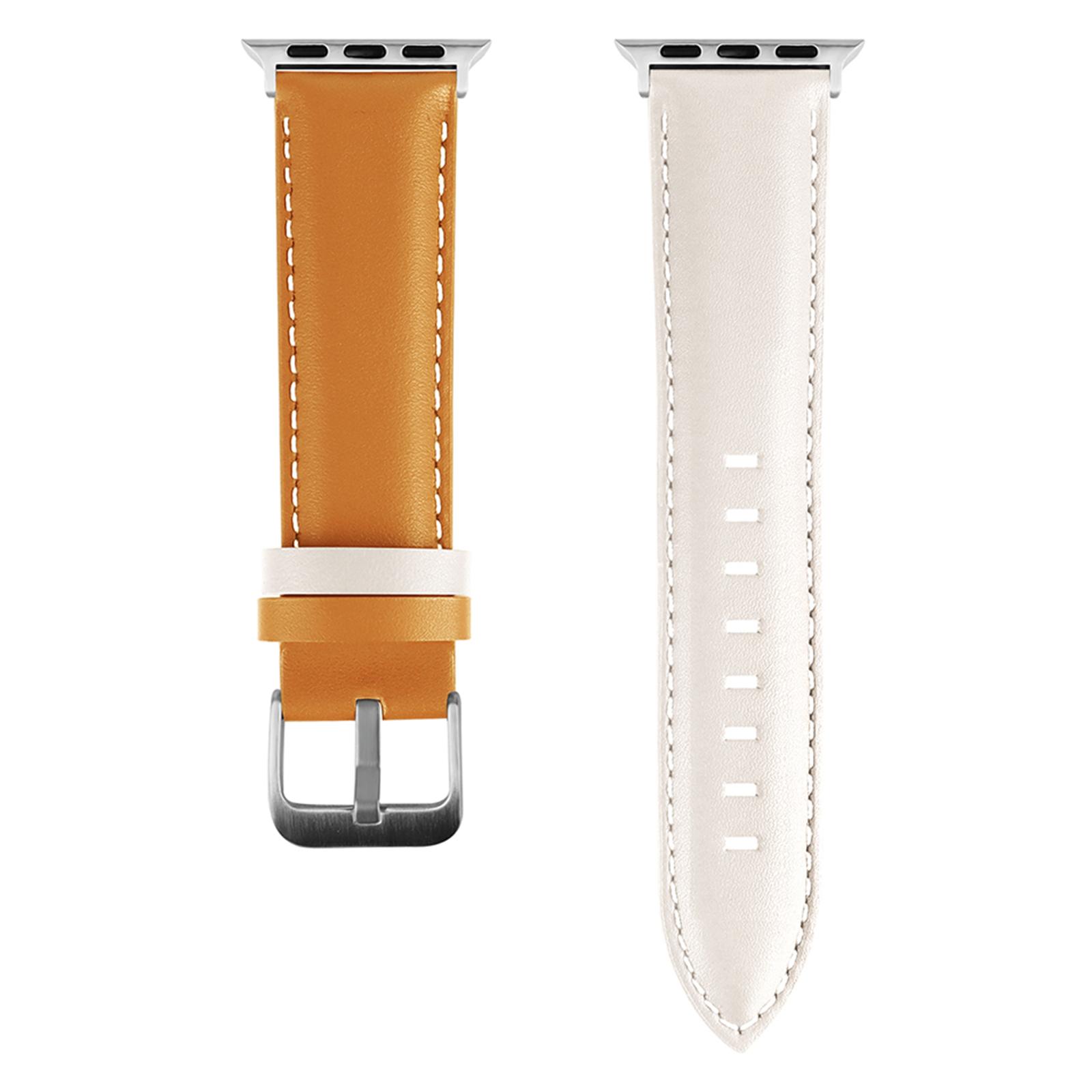 

Watch Band for Apple Watch Series 10 42mm/9 8 7 41mm/SE (2023) SE (2022) SE 6 5 4 40mm/3 2 1 38mm Classic Cow Leather Strap White/Khaki