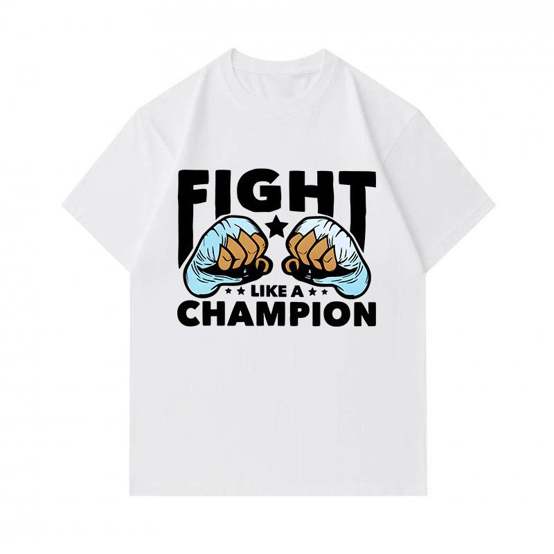 Men's 100% Cotton Crew Neck Short Sleeve T-Shirt, Fight Like A Champion Fists Print Casual Comfortable Daily Wear Tee For Men