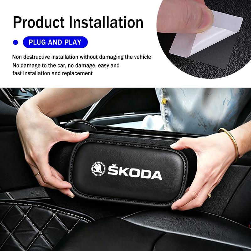 For Skoda Car Interior Leg Knee Rest Pad Leather Cushion Accessories VRS Octavia 1 2 3 Rapid Kodiaq Karoq Fabia Kamiq Superb Kybf34