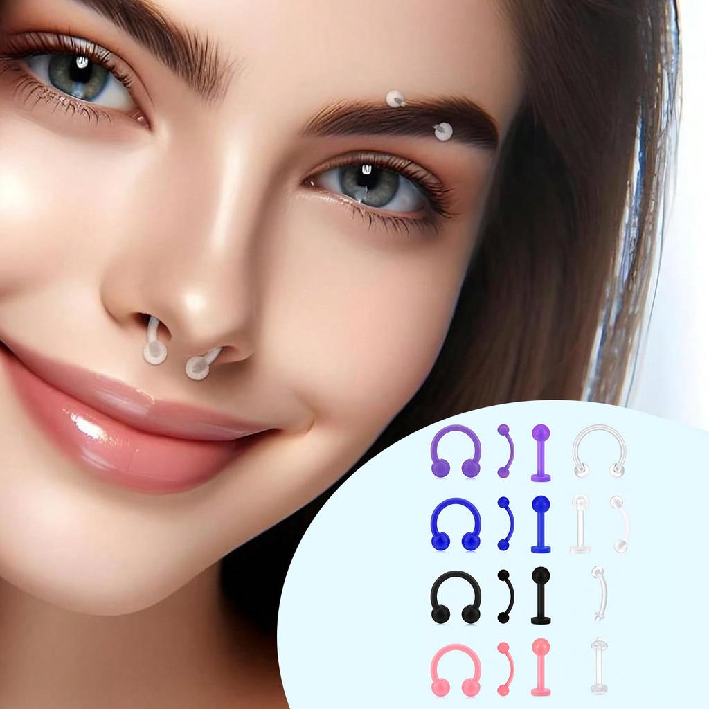 6Pcs UV Rook Multicolor Nose Rings Hoop Earrings Eyebrow Ring Lip Labret Studs Acrylic Flexible Cartilage Ear Piercing Jewelry