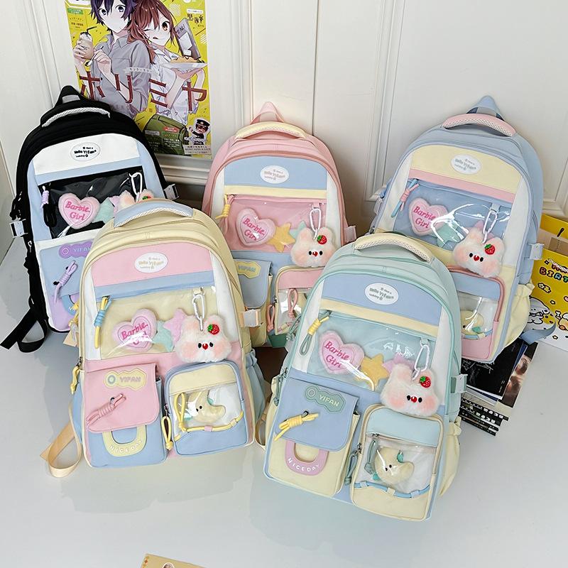 The New Japanese Ins High-value Sweet and Transparent Bag Schoolbag Female Contrasting Color Splicing Large-capacity Backpack
