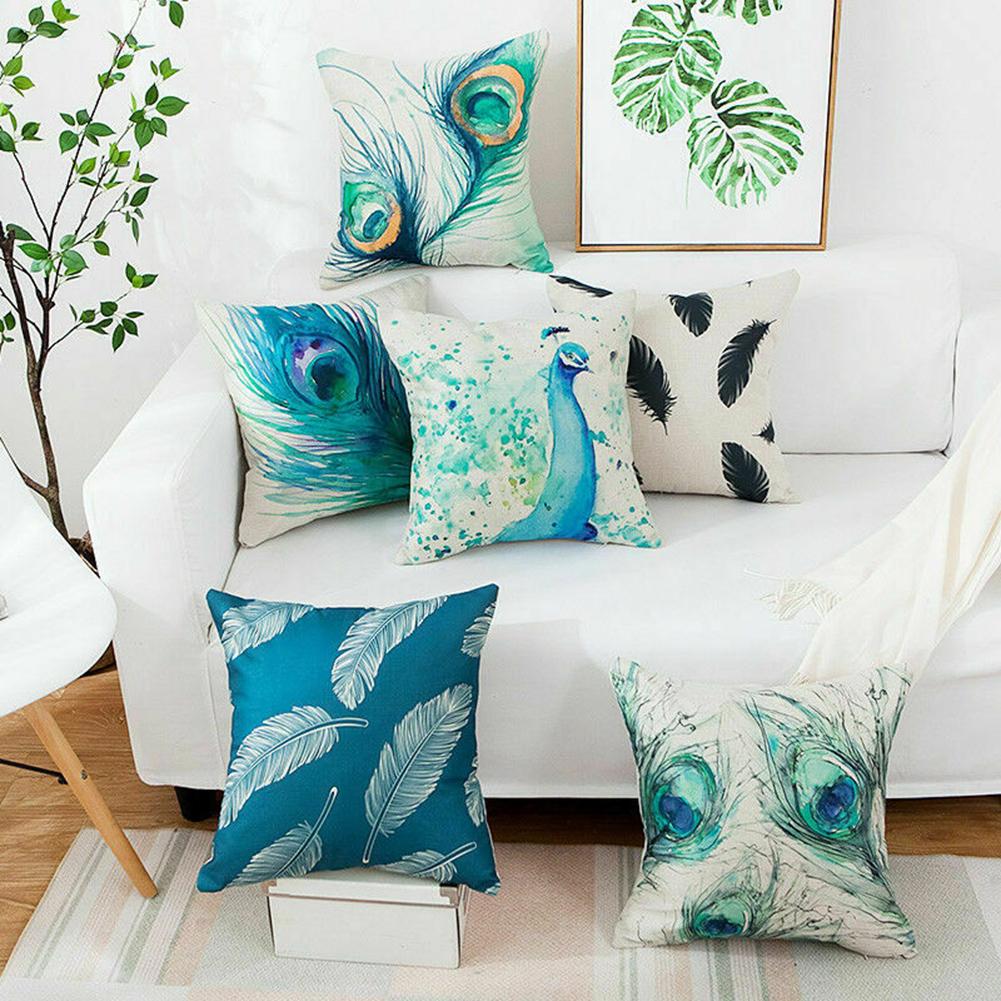 Nordic Peacock Pillow Case Sofa Bedroom Home Decor Throw Linen Cushion Cover Nordic Peacock Pillow Case Sofa Bedroom Home Decor Throw Linen Cushion Cover