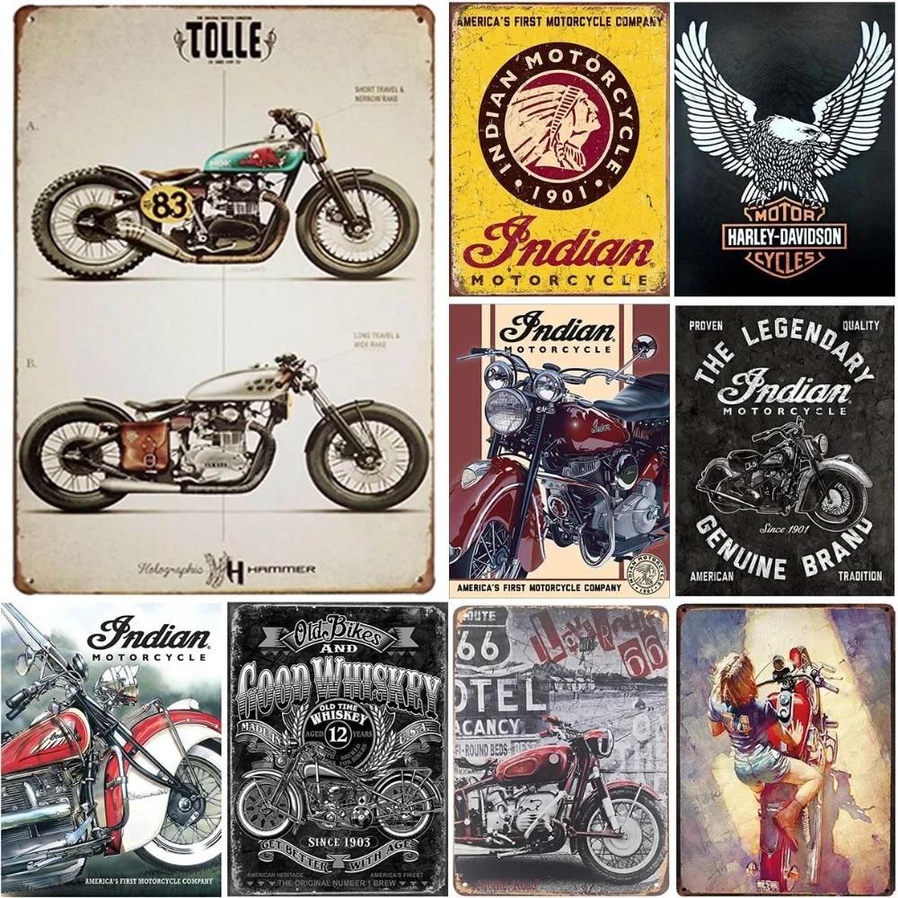 Letrero Metálico Vintage Indian Motorcycle Decoración Garaje Pub 20x30cm