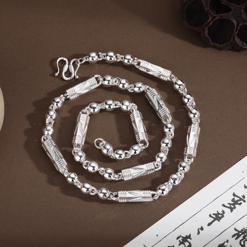 Men's Necklace, Fashionable and Domineering, Thick Bamboo Ball Bead Rib Chain, Advanced and Versatile Gift for Boyfriend
