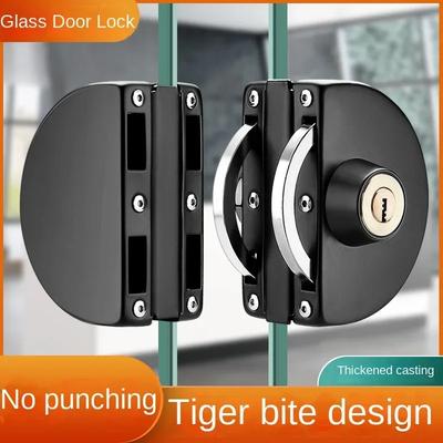 1 Set Double Open Glass Door Lock Stainless Steel Double Bolt Sliding Door Lock Office Glass Door Security Lock Home Hardware