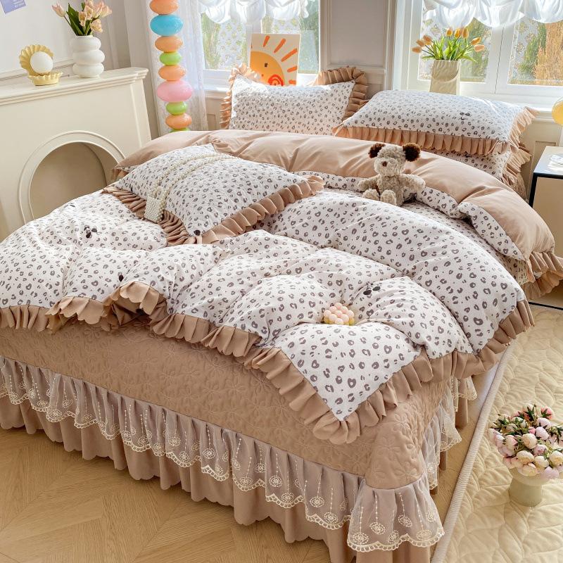 Class A Maternal Infant Grade Bed Cover 4-Pcs Set Of Thickened Padded Sheets 3-Pcs Set Of Small Bamboo Cotton Jacquard Quilt Cover Autumn  Winter
