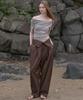 NOIRER FOR WOMAN Folded Loose Fit Slacks (Brown)