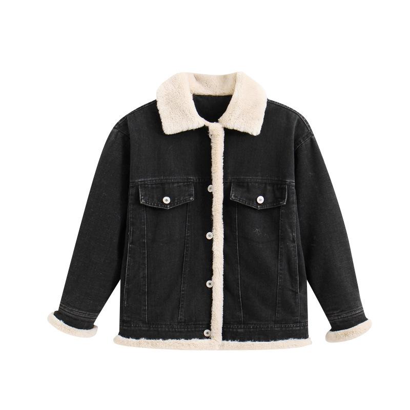 Mädchen Winter Denim Jacke Plüsch und Verdickt Koreanische Version Mittlere Bis Große Kinder Jacke