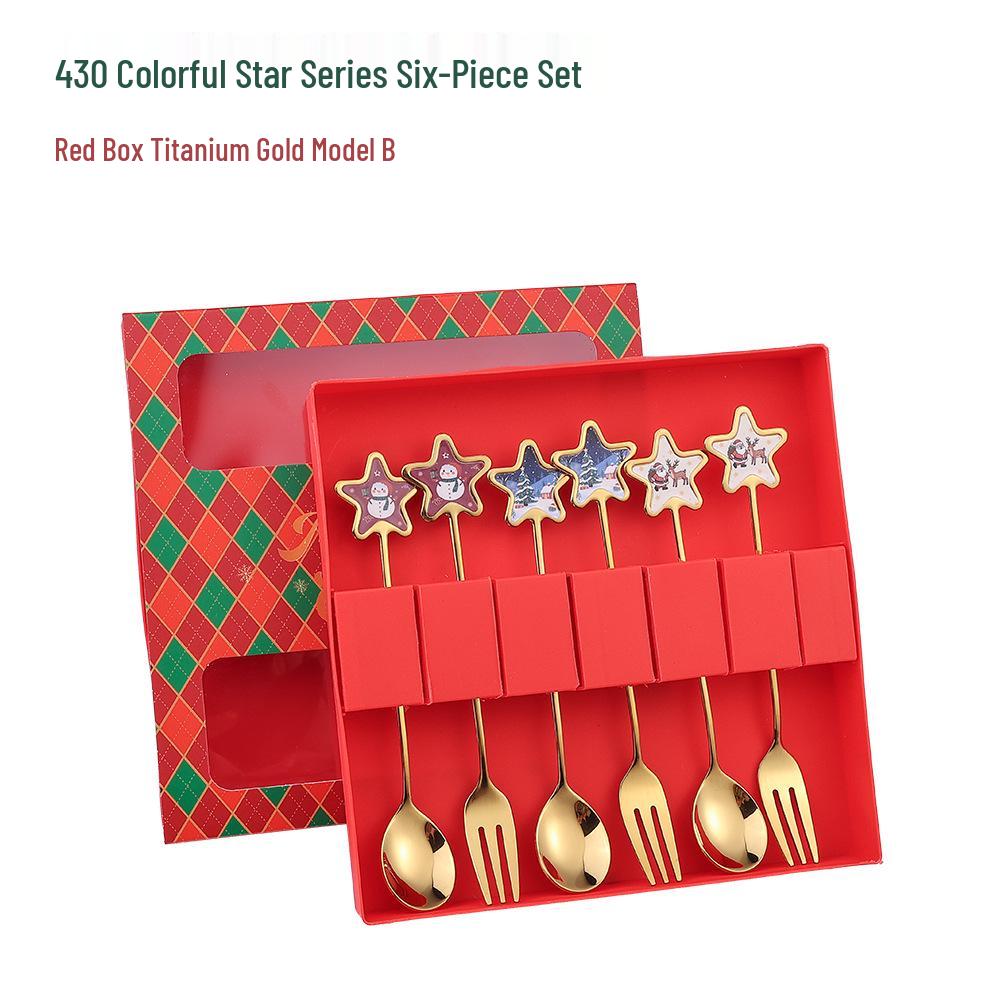 Christmas Cartoon Stainless Steel Spoon & Fork Set – Festive Cutlery with Gift Box