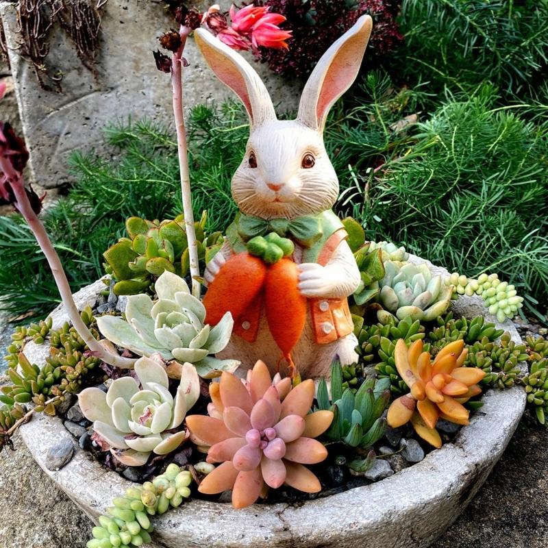 2 bucăți țăruș de grădină de Paște, sculptură de iepure colorată, decorare pentru curte pentru sărbătorirea primăverii, ornament rezistent la intemperii